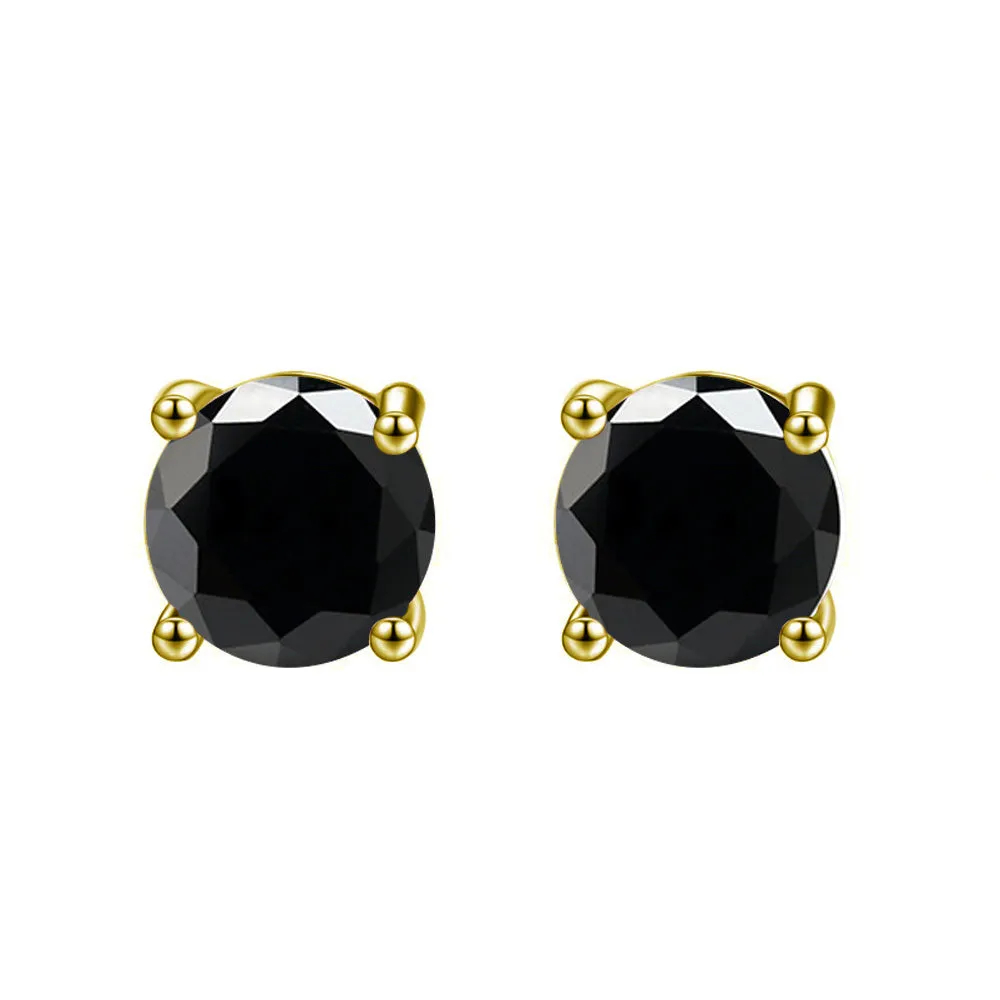 10k Yellow Gold Plated Created Black Sapphire 1/2 Carat Round Stud Earrings