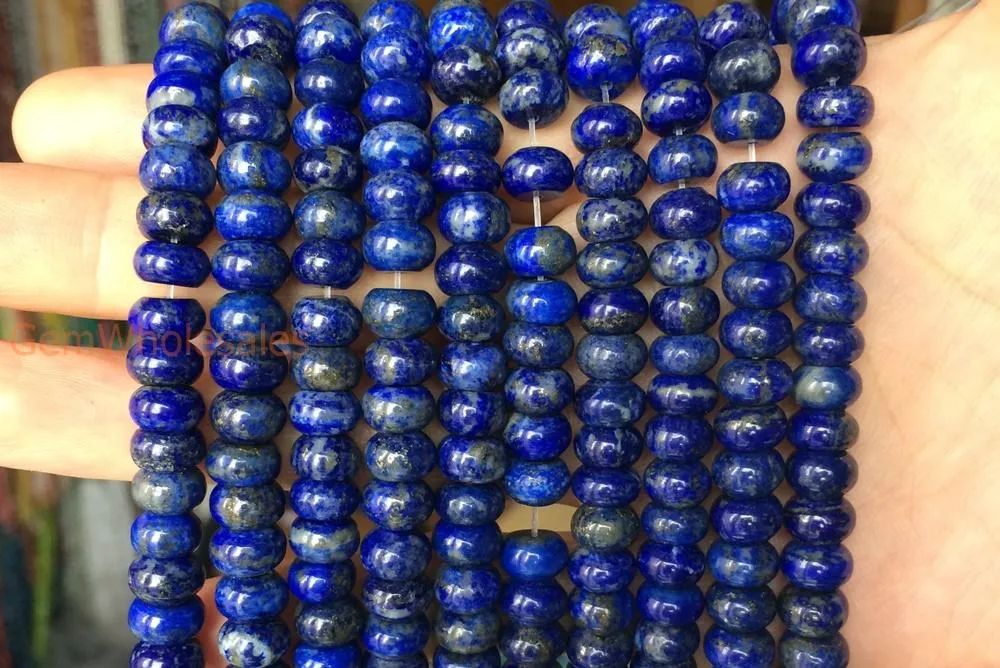 15" 5x8mm Natural Lapis lazuli stone rondelle/roundel beads