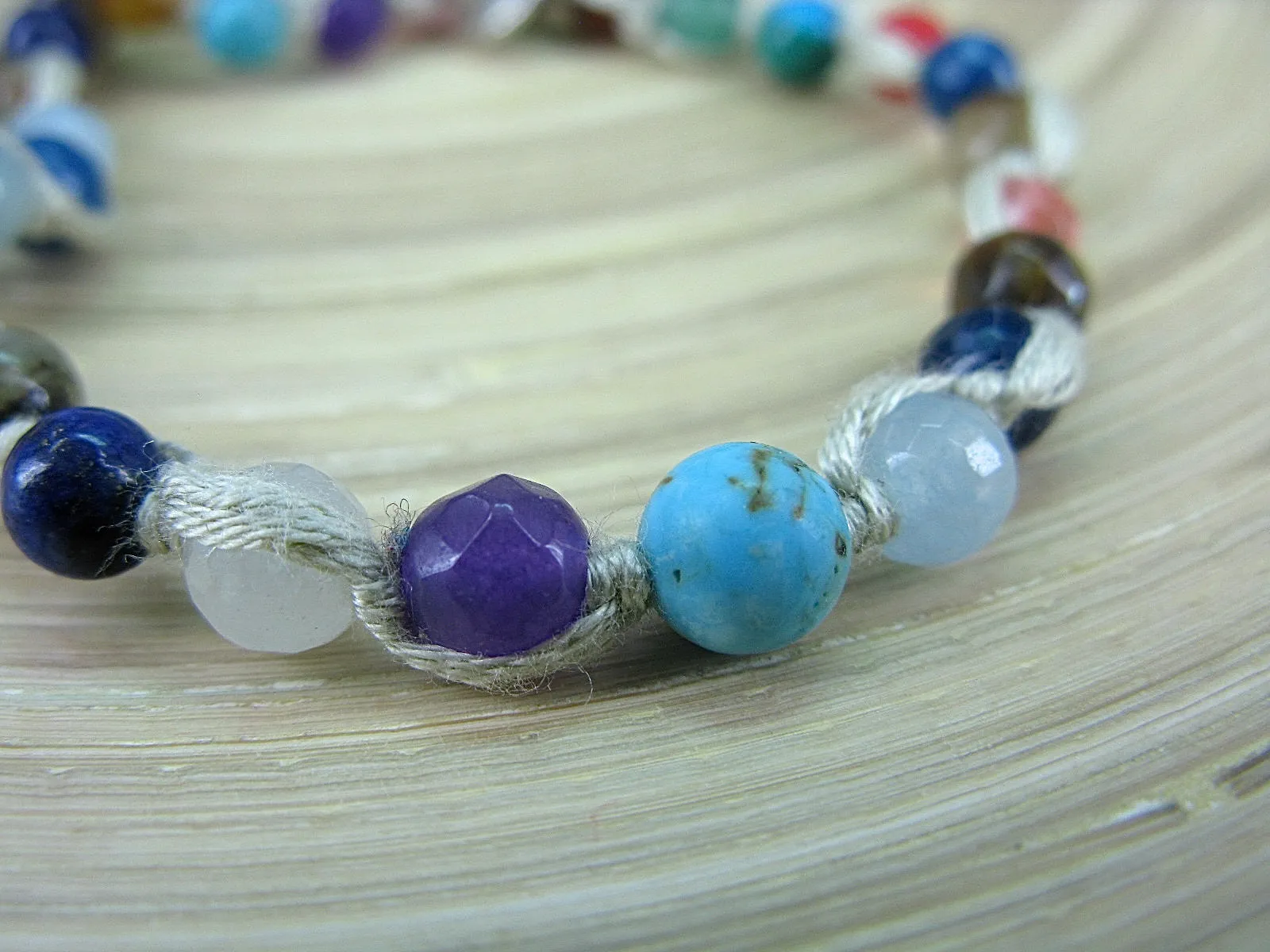 5 Wrap Handmade Color Natural Stone Hemp Bead Macrame Bracelet