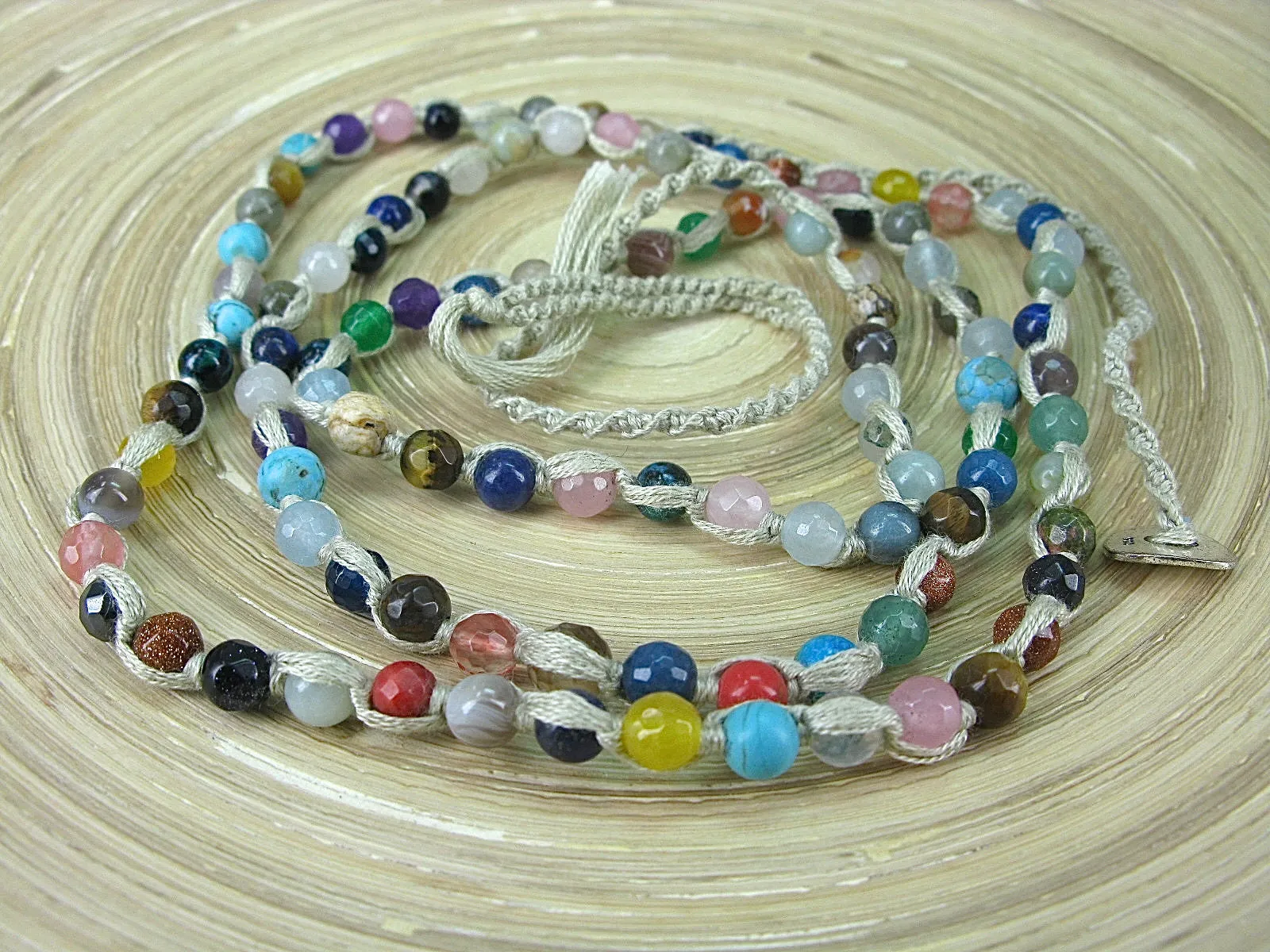 5 Wrap Handmade Color Natural Stone Hemp Bead Macrame Bracelet