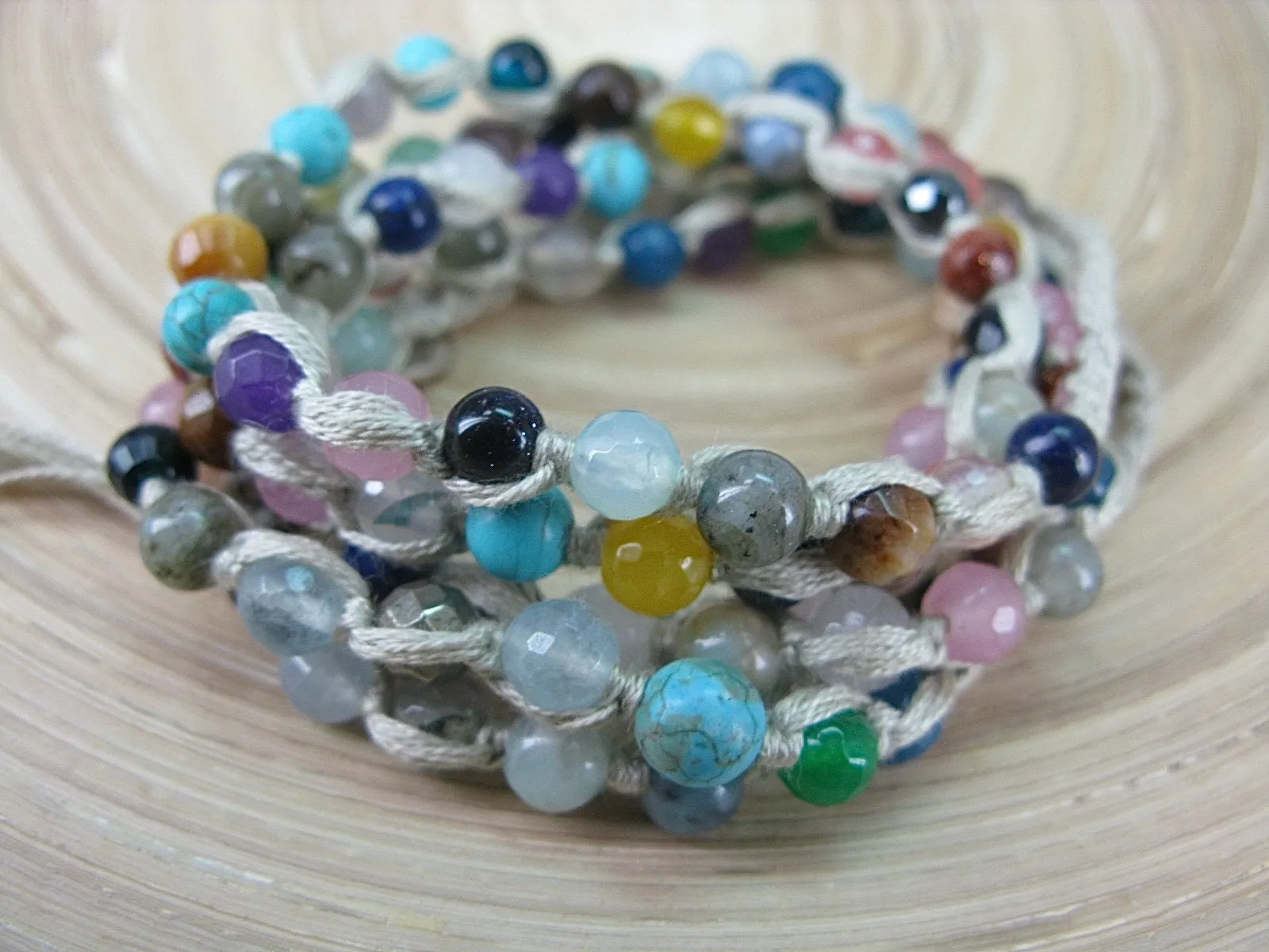5 Wrap Handmade Color Natural Stone Hemp Bead Macrame Bracelet