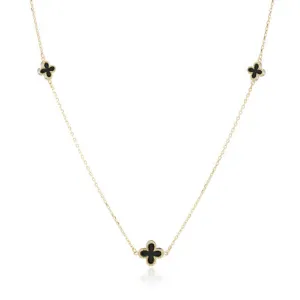 9ct Yellow Gold Onyx Clover Necklace