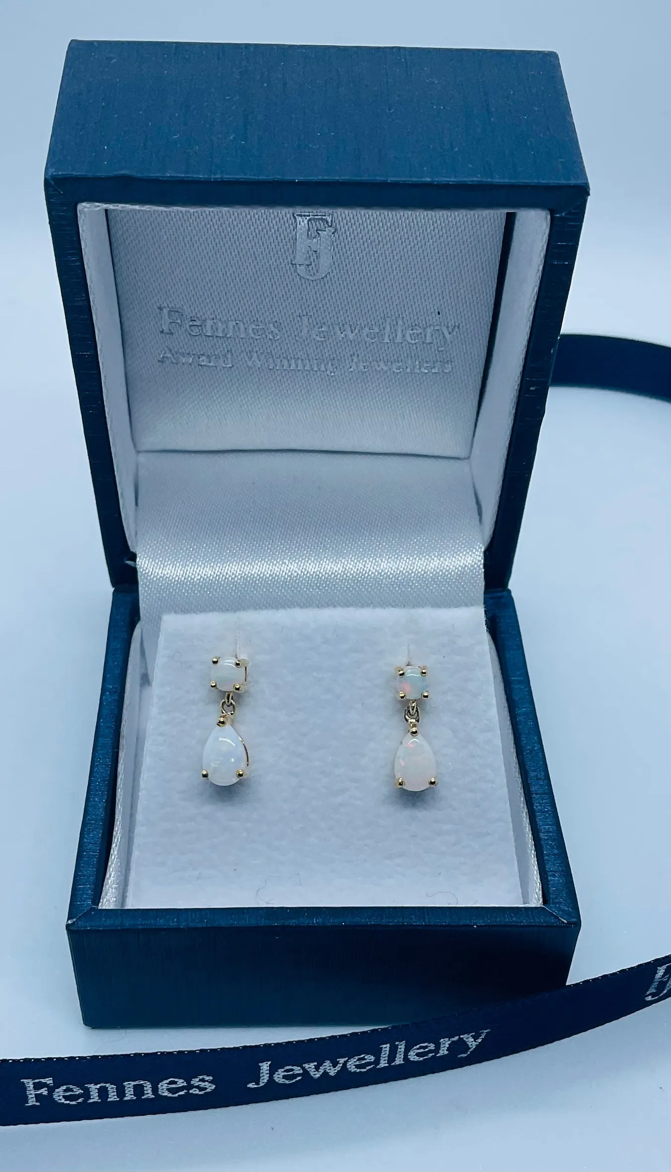 9ct Yellow Gold Opal Drop Earrings