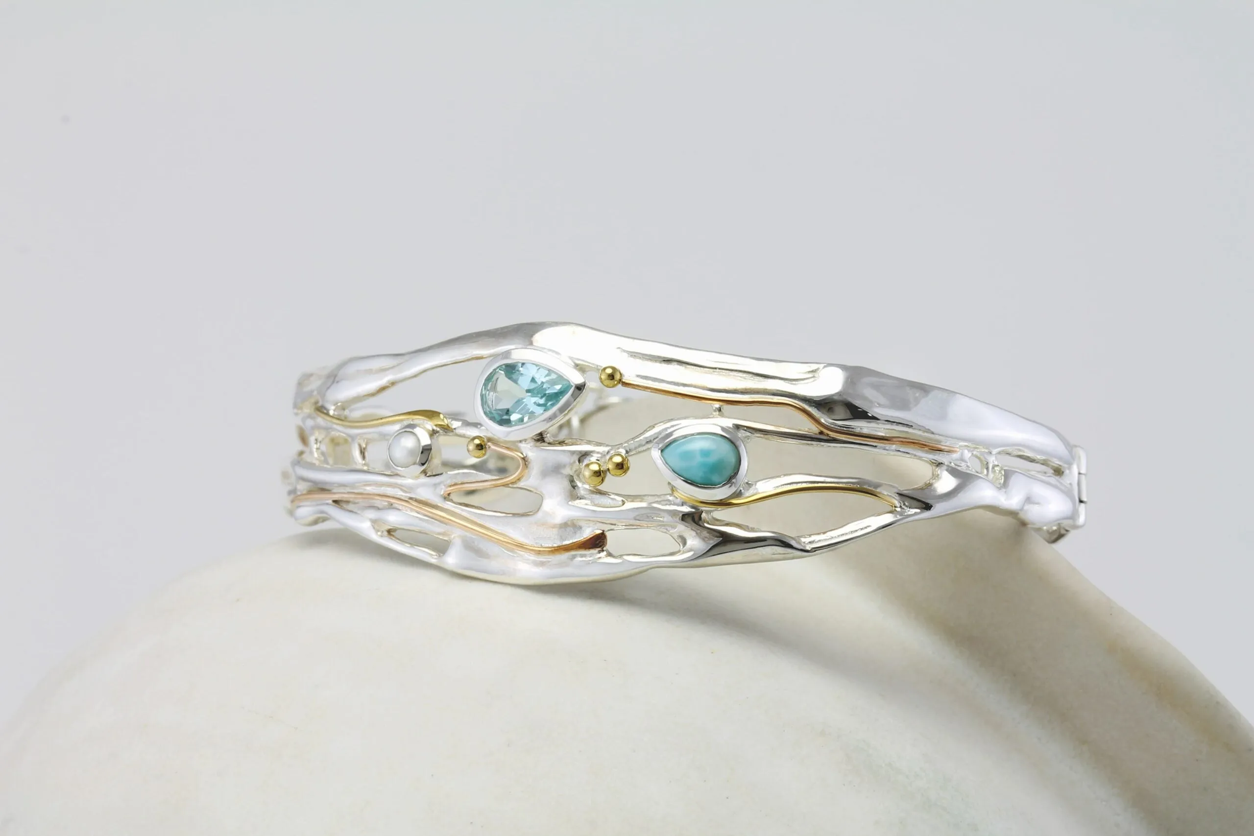 Banyan Larimar, Blue Topaz and Freshwater Pearl Statement Bracelet