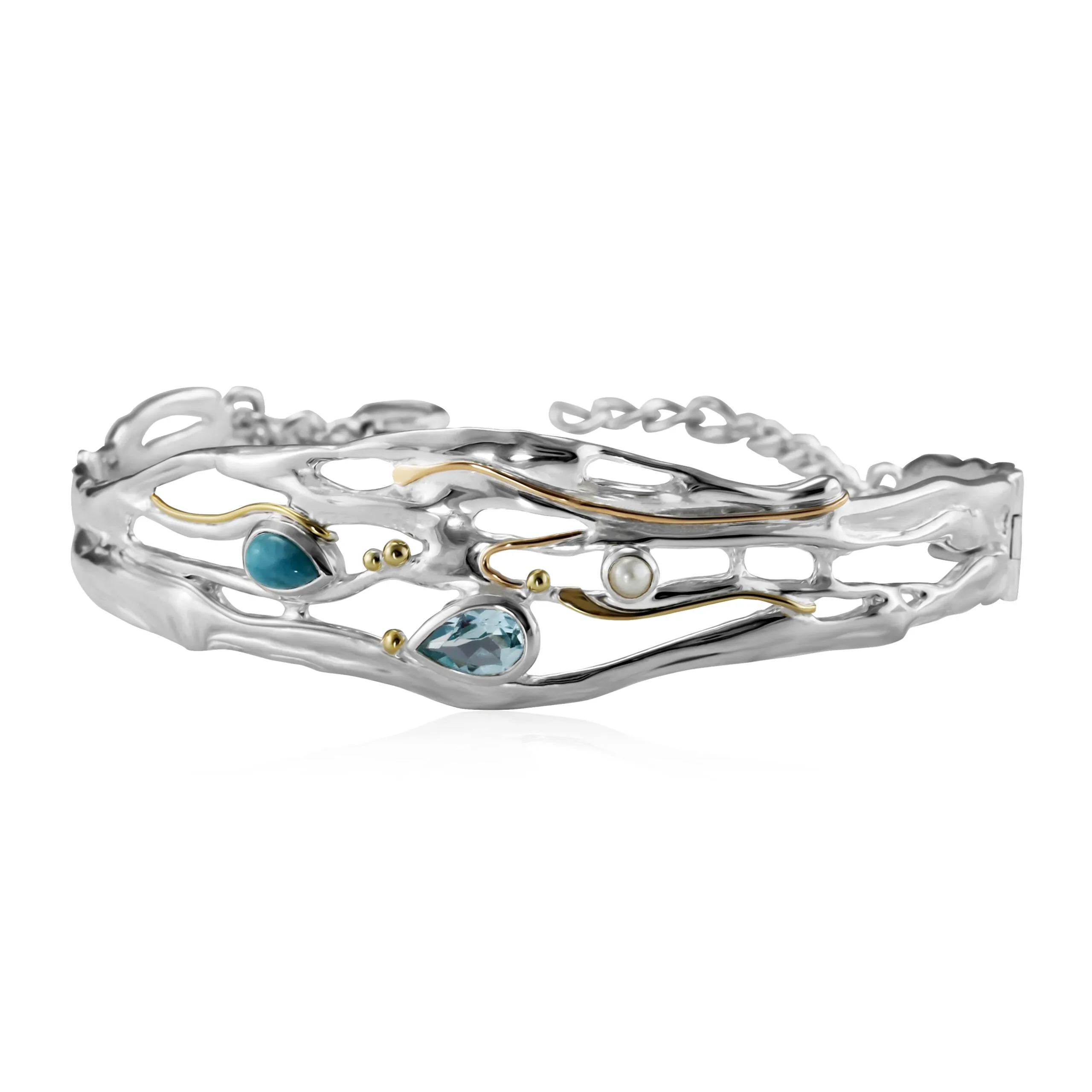 Banyan Larimar, Blue Topaz and Freshwater Pearl Statement Bracelet