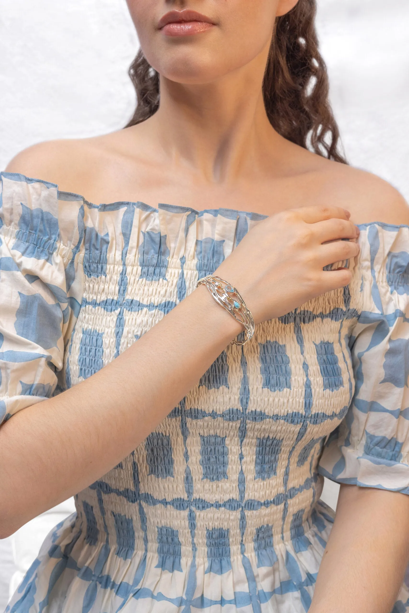 Banyan Larimar, Blue Topaz and Freshwater Pearl Statement Bracelet
