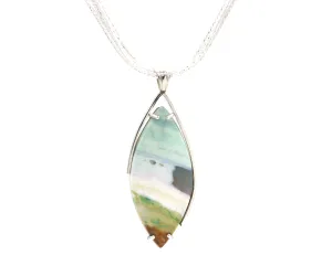 Beach Opal Petrified Wood Large Marquise Necklace