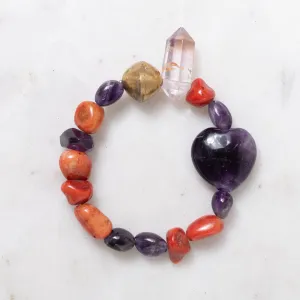 Coral, Amethyst & Brass Bracelet