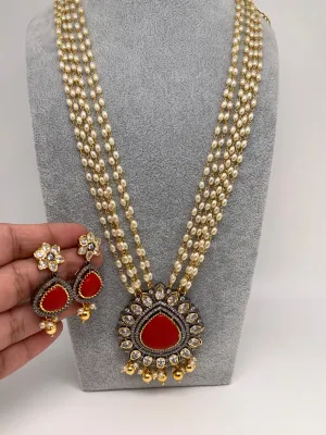 Coral Stone Victorian Finish Pendent Rice Pearls Rani Haar