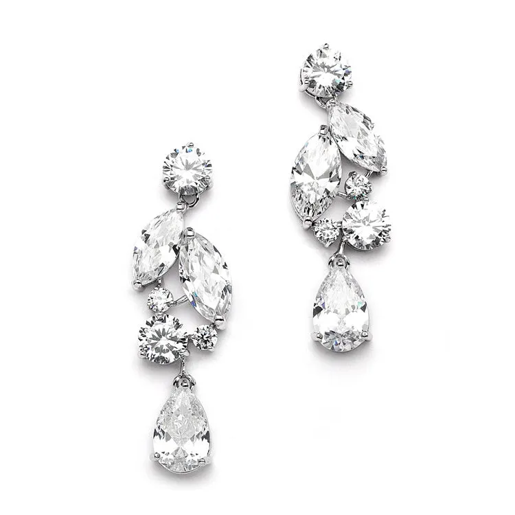 Cubic Zirconia Mosaic Wedding Earrings with Teardrop