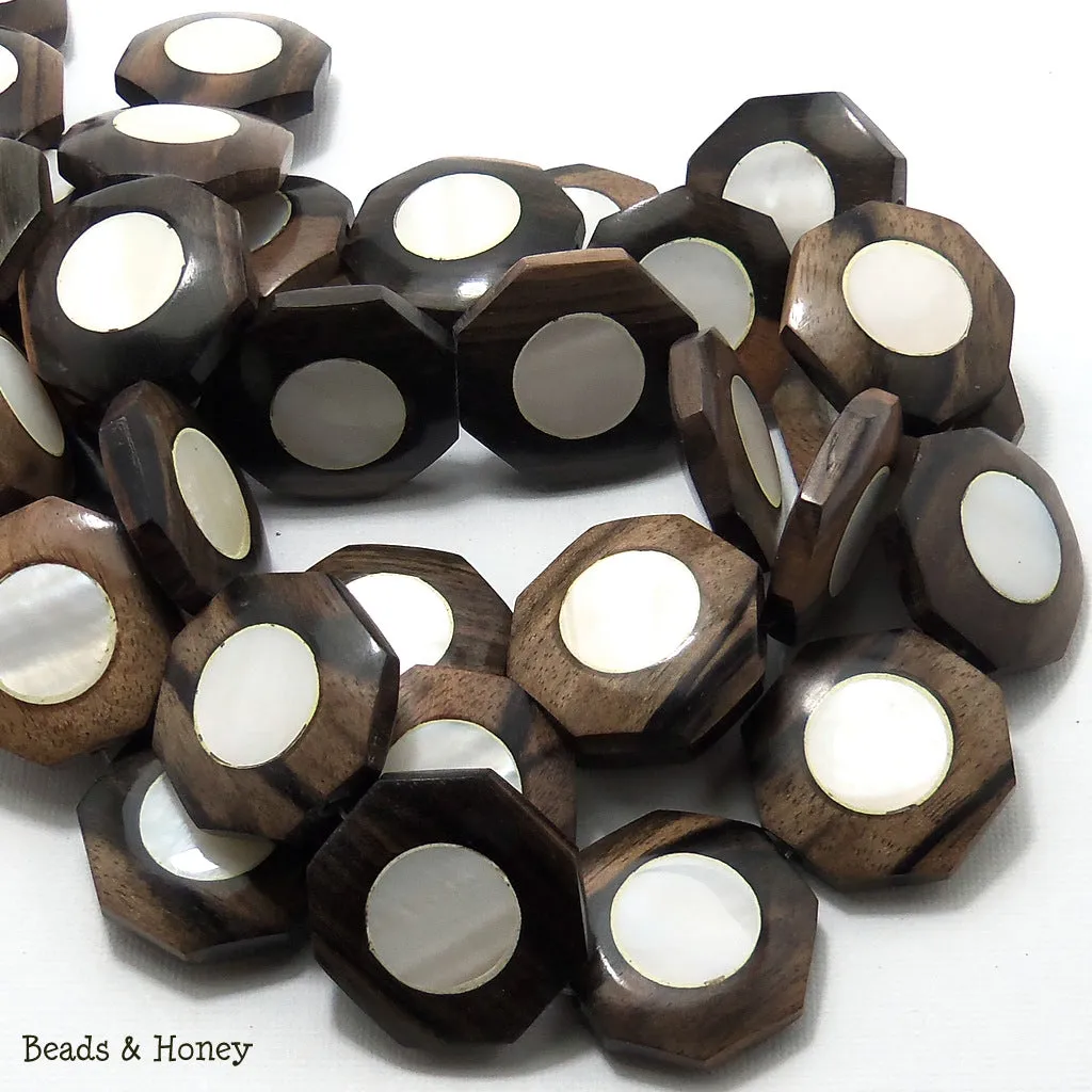 Ebony Wood with White Makabibi Shell Octagon 25mm (8pcs)