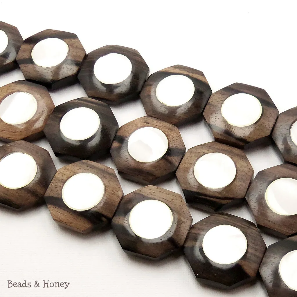 Ebony Wood with White Makabibi Shell Octagon 25mm (8pcs)
