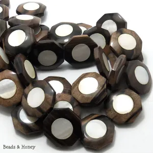 Ebony Wood with White Makabibi Shell Octagon 25mm (8pcs)