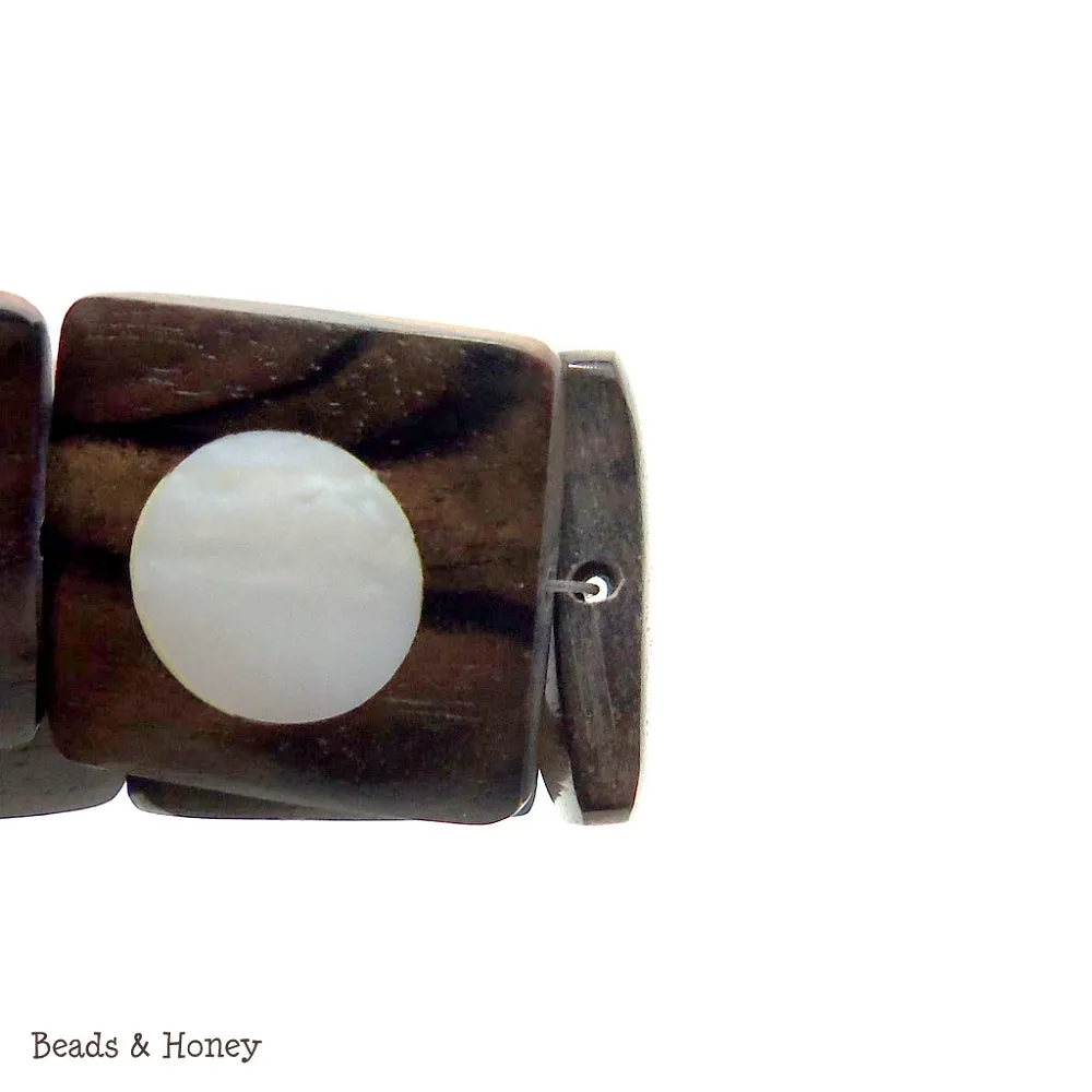 Ebony Wood with White Makabibi Shell Square 25x23mm (8pcs)