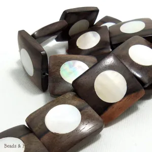 Ebony Wood with White Makabibi Shell Square 25x23mm (8pcs)