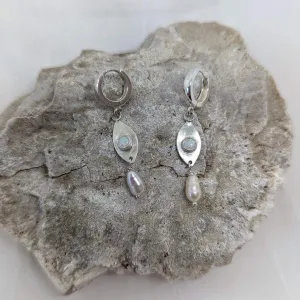 Evil Eye Opal and Pearl Earrings