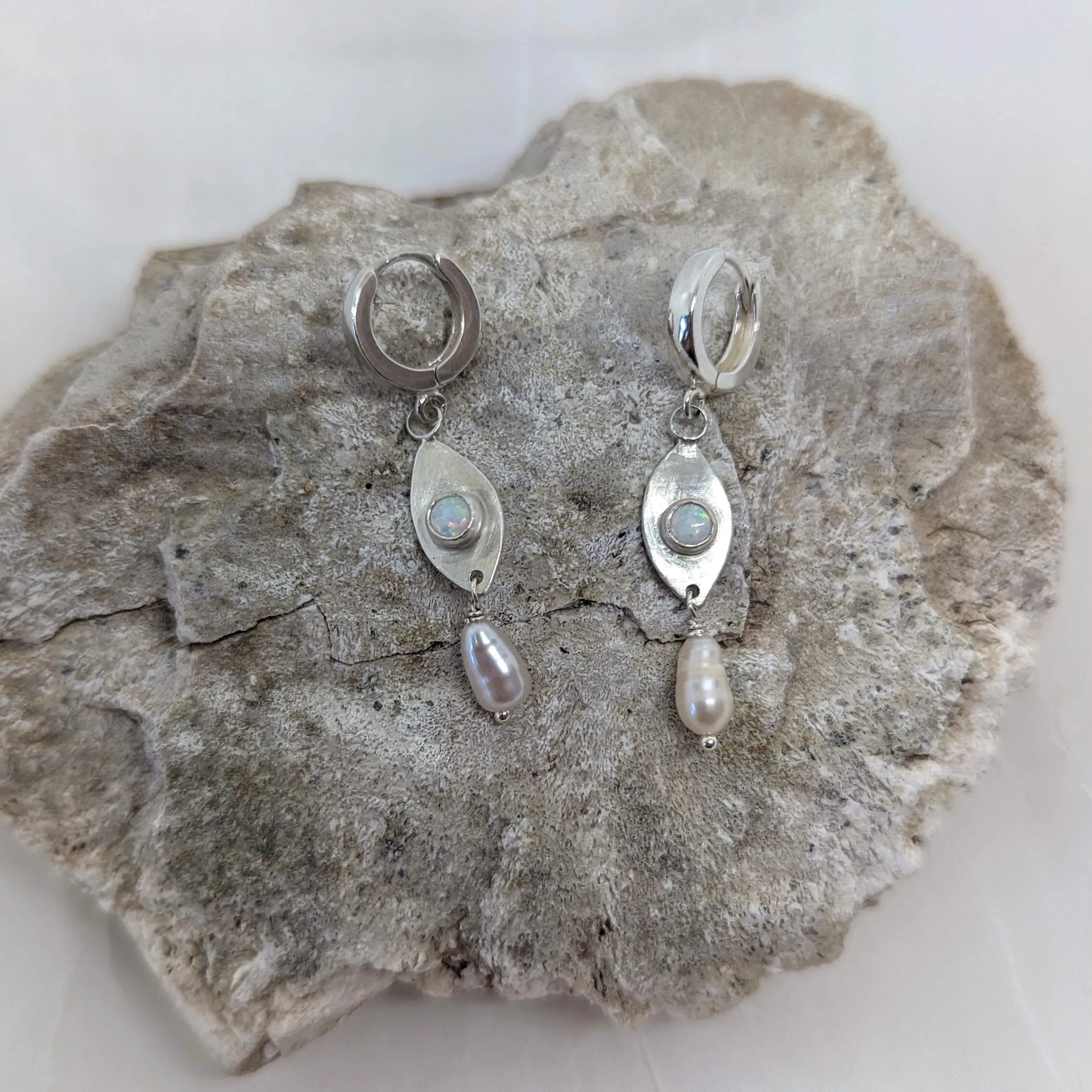 Evil Eye Opal and Pearl Earrings