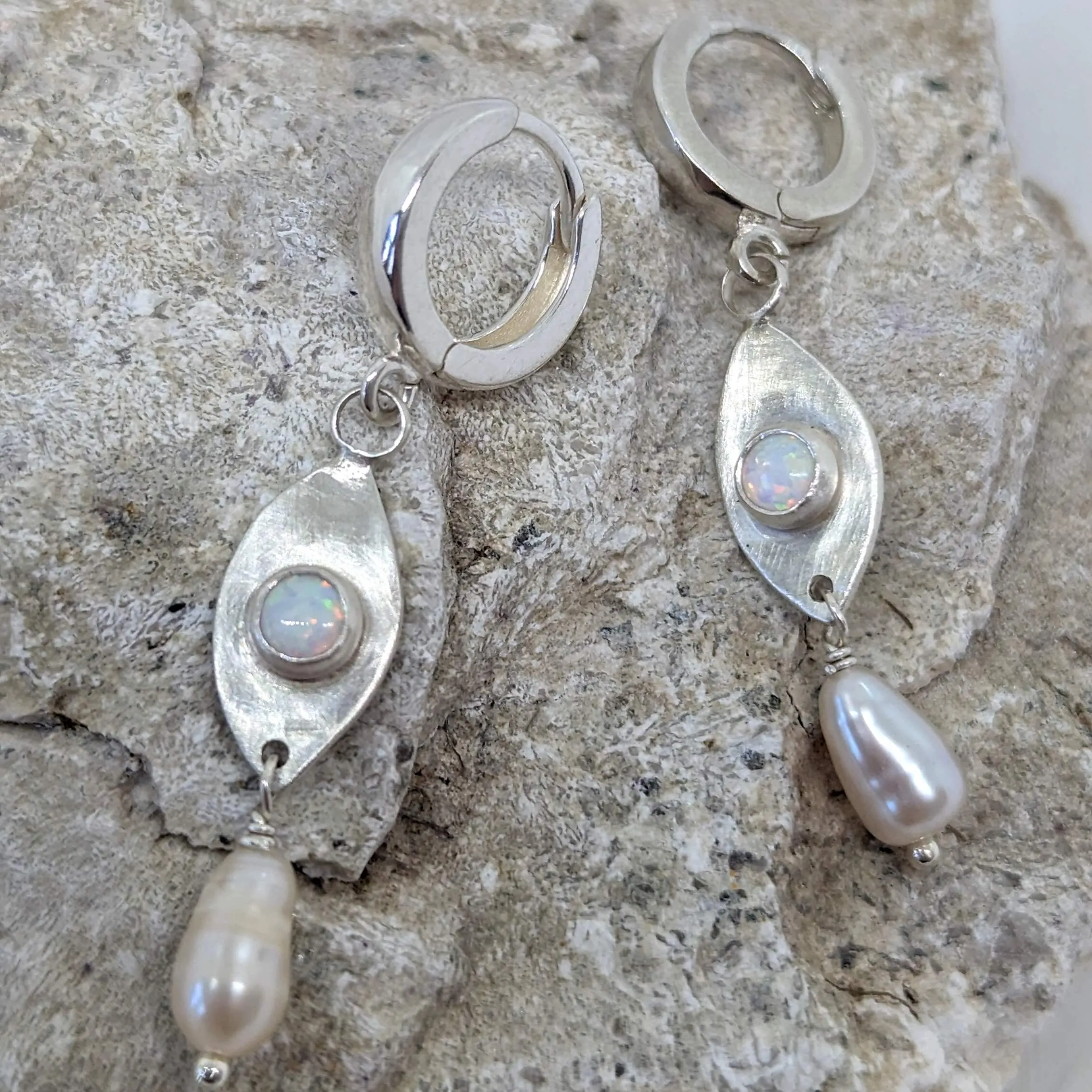 Evil Eye Opal and Pearl Earrings
