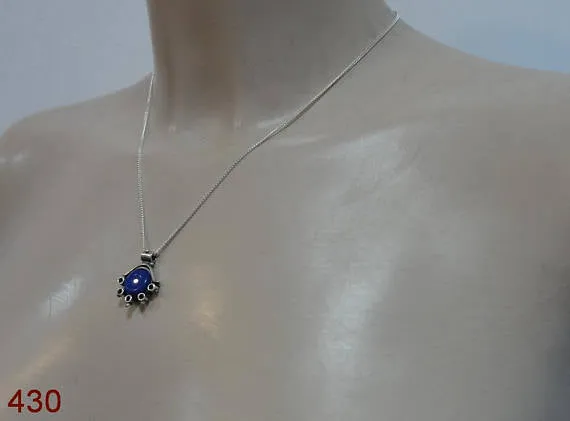 Handcrafted Sterling Silver blue agat Pendant ,chain ,CHRISTMAS , ( 430)