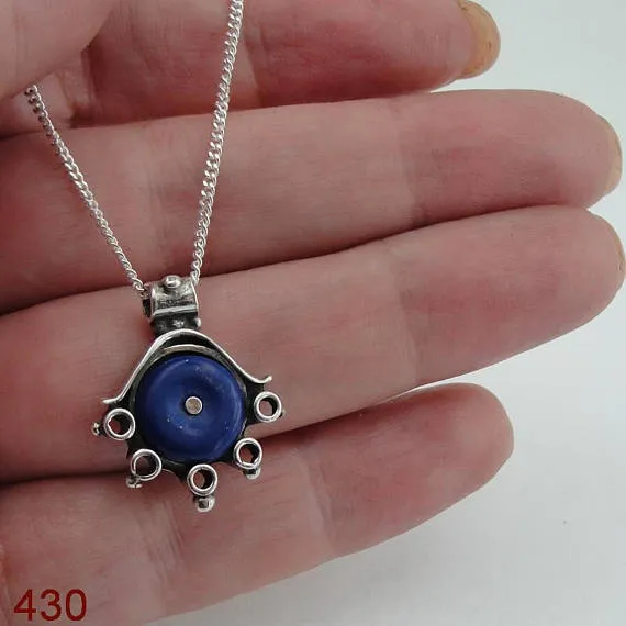Handcrafted Sterling Silver blue agat Pendant ,chain ,CHRISTMAS , ( 430)