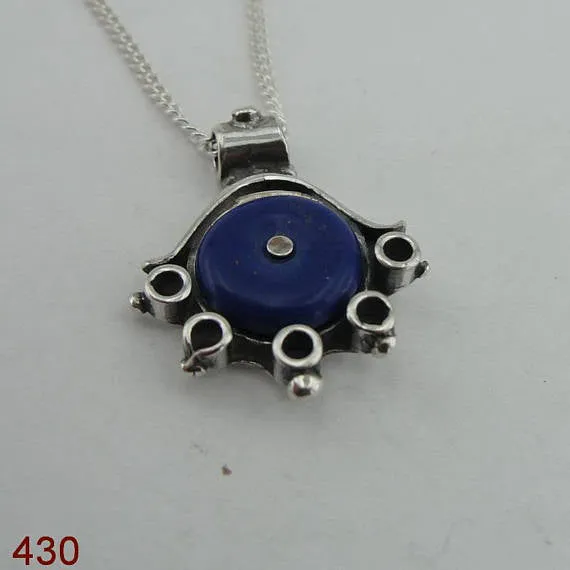 Handcrafted Sterling Silver blue agat Pendant ,chain ,CHRISTMAS , ( 430)