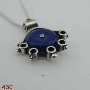 Handcrafted Sterling Silver blue agat Pendant ,chain ,CHRISTMAS , ( 430)