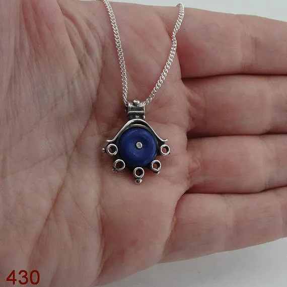 Handcrafted Sterling Silver blue agat Pendant ,chain ,CHRISTMAS , ( 430)