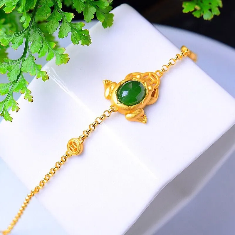 Inspiration and creativity natural Hetian jade inlaid golden toad frog bracelet