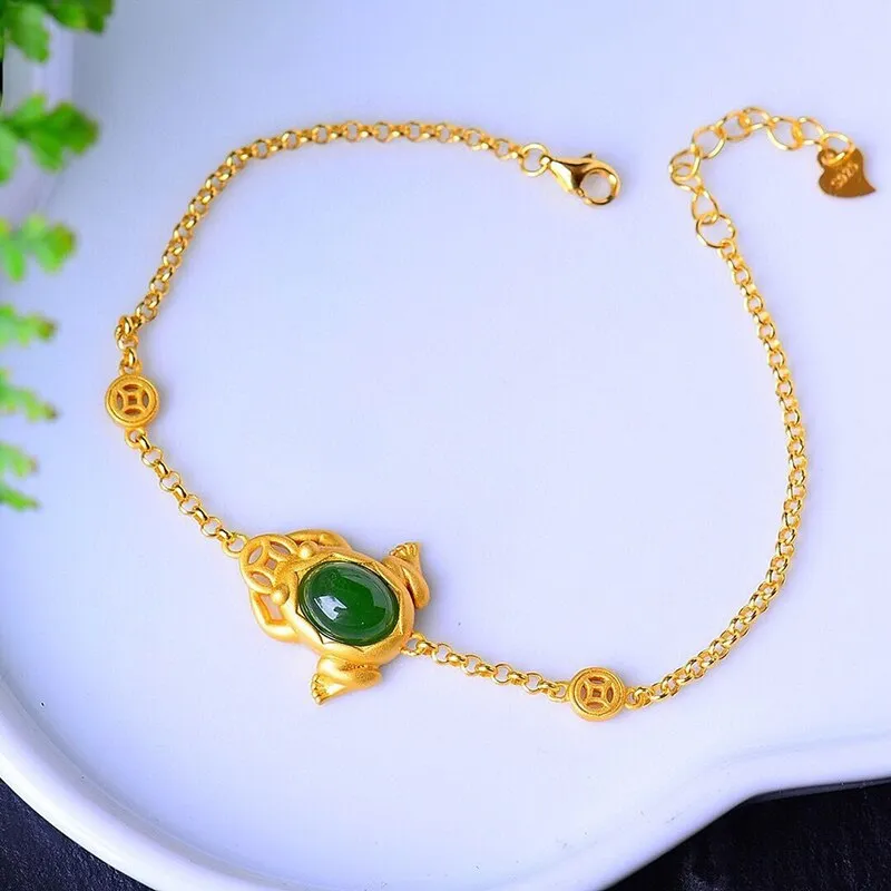 Inspiration and creativity natural Hetian jade inlaid golden toad frog bracelet