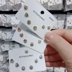 Korean Geometric Shape Three Pair Earring
