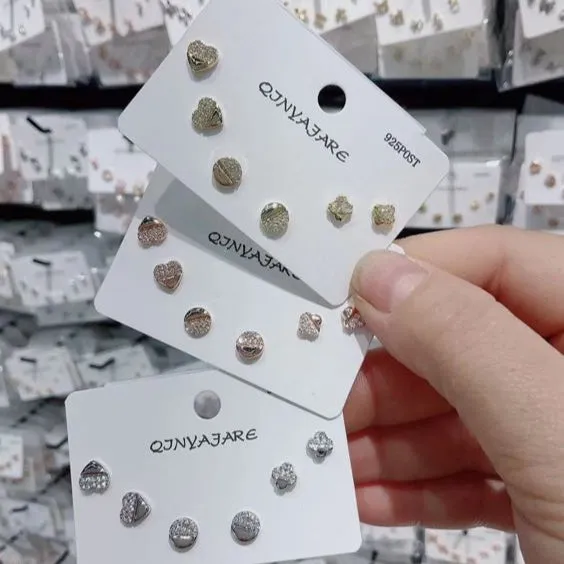 Korean Geometric Shape Three Pair Earring
