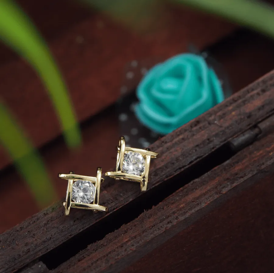 Korean Gold/Rosegold Plated Square Shaped Stud Earring