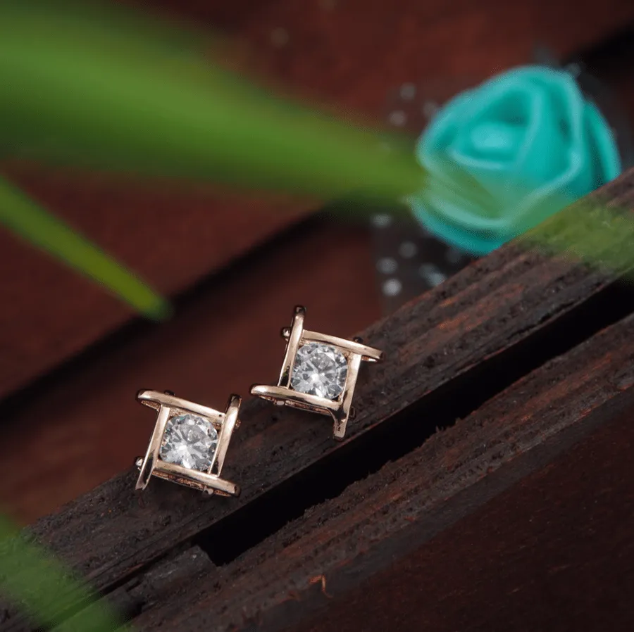 Korean Gold/Rosegold Plated Square Shaped Stud Earring