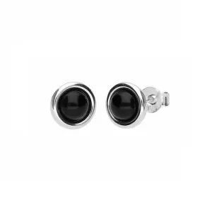 MILENA earrings Silver and Onyx Round Stud