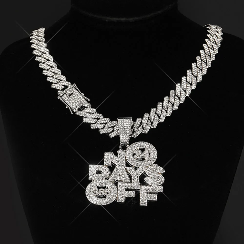 No Days Off Iced out Cuban Pendant Necklace