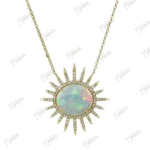 Opal and Diamond Sun Necklace