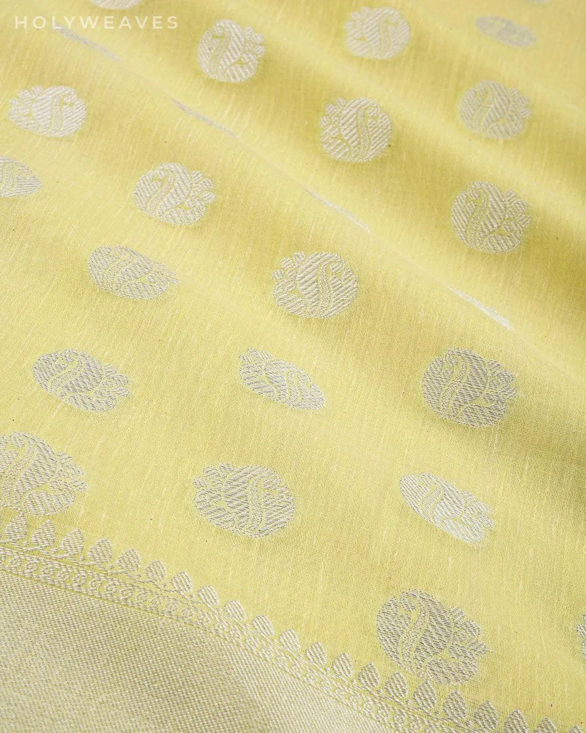 Pastel Green Banarasi Linen Texture Silver Buti Cutwork Brocade Woven Cotton Silk Saree
