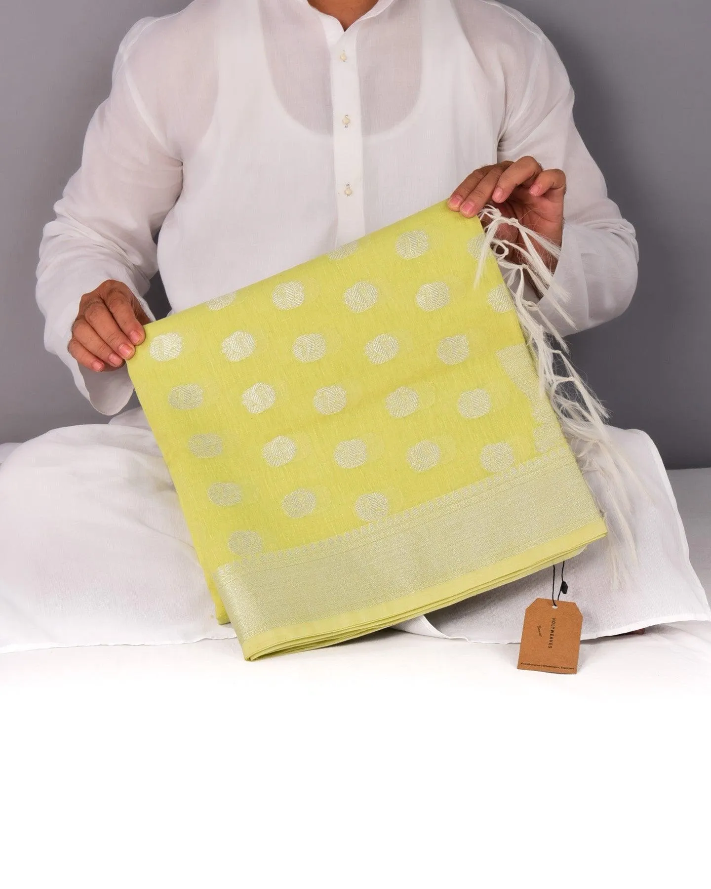Pastel Green Banarasi Linen Texture Silver Buti Cutwork Brocade Woven Cotton Silk Saree