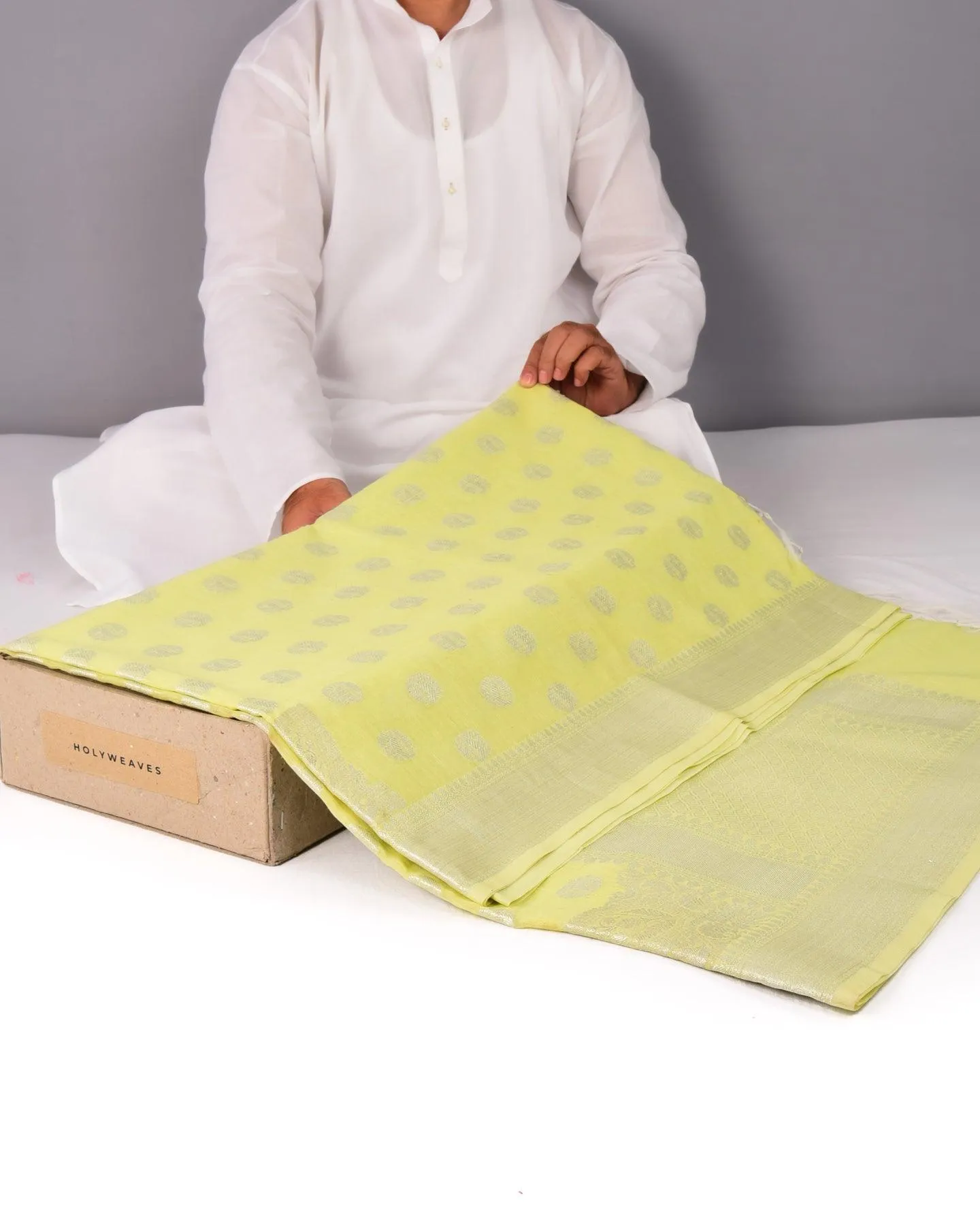 Pastel Green Banarasi Linen Texture Silver Buti Cutwork Brocade Woven Cotton Silk Saree