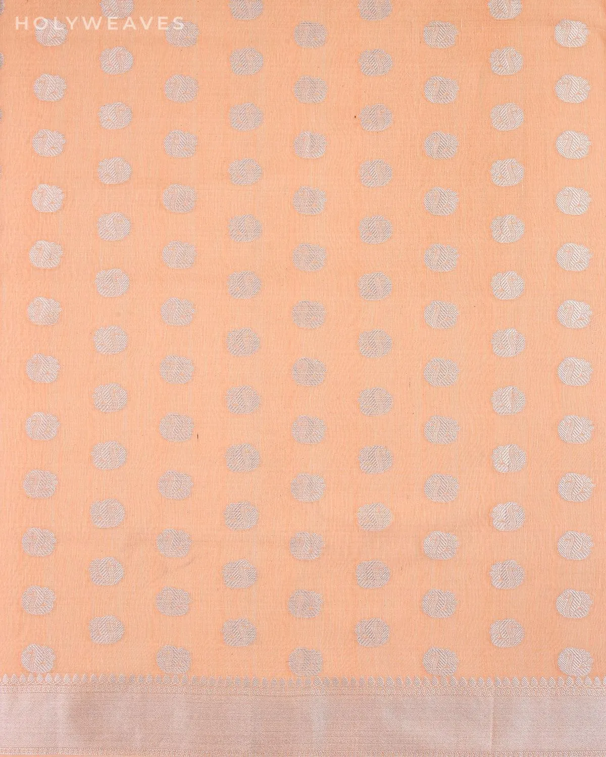 Pastel Peach Banarasi Linen Texture Silver Buti Cutwork Brocade Woven Cotton Silk Saree