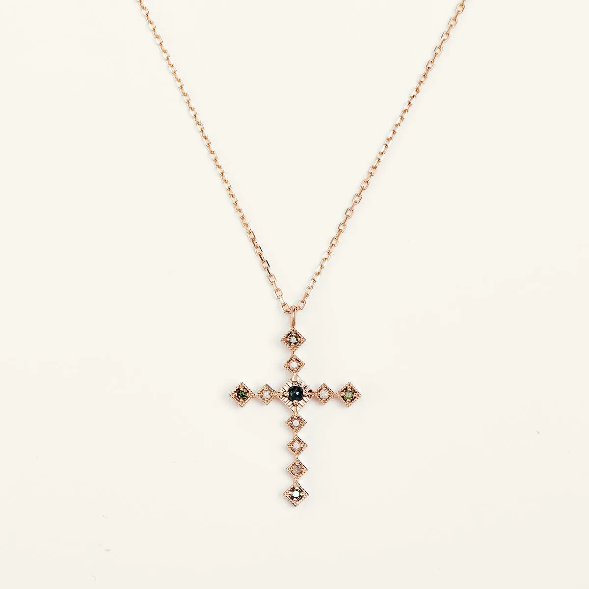 Rose Gold Diamond Cross  Pendant Necklace  - Firmness