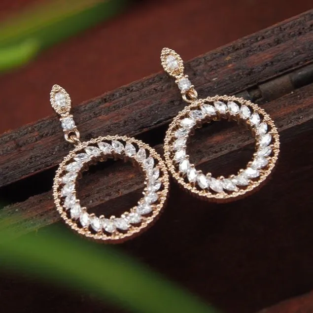 Round Drop Cubic Zirconia Korean Earring