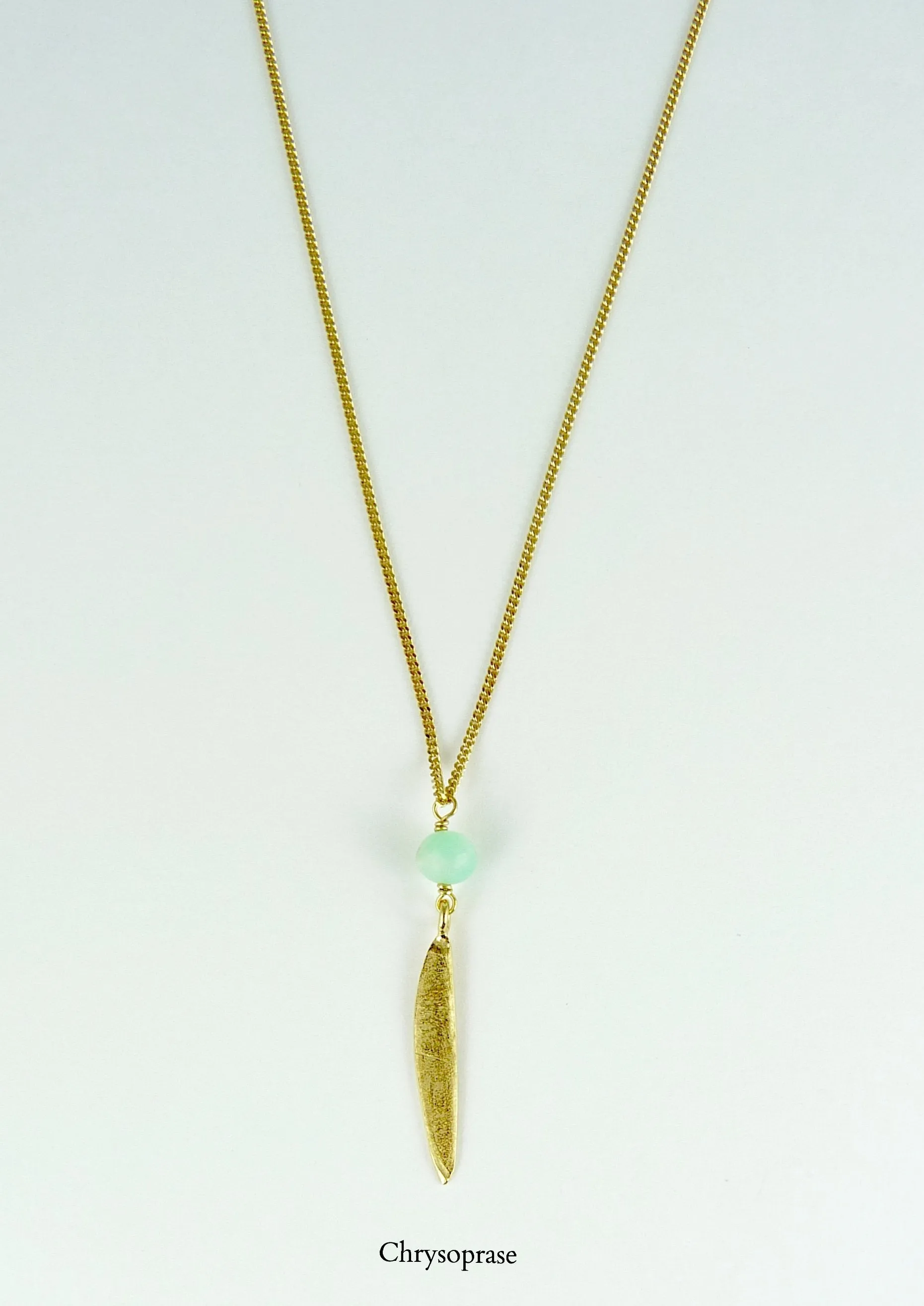 Small Lily Long Leaf Necklace with Gemstone