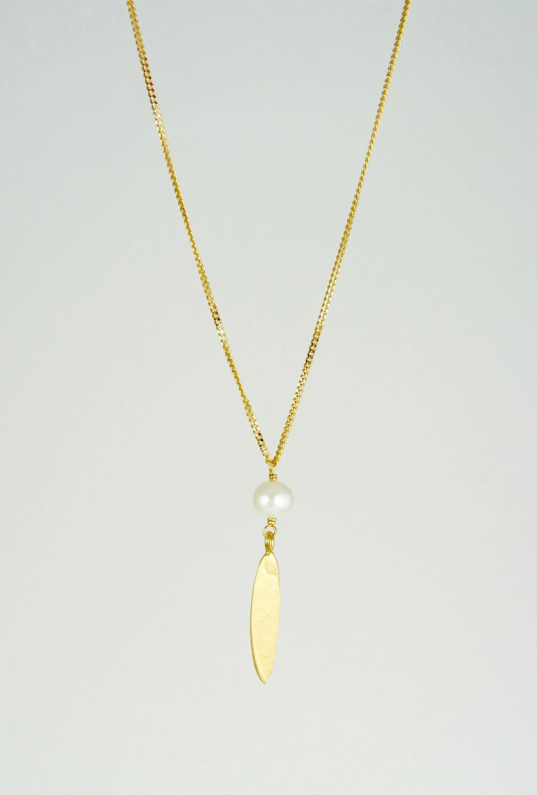 Small Lily Long Leaf Necklace with Gemstone