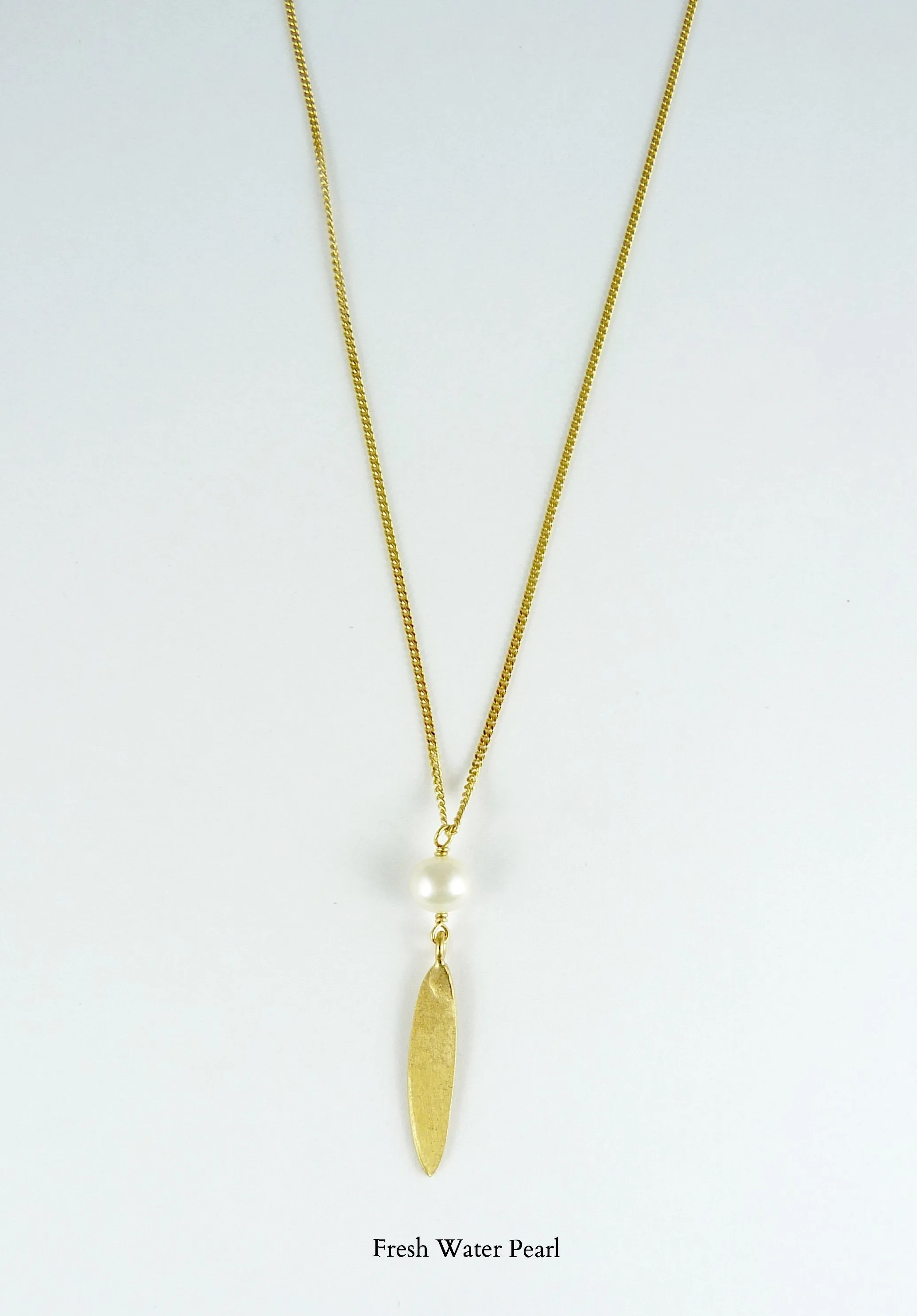 Small Lily Long Leaf Necklace with Gemstone