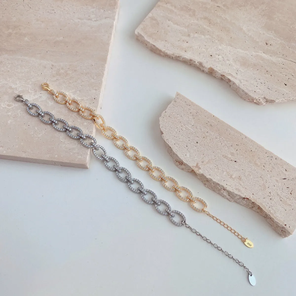 Sterling Silver Micropave Link Bracelet