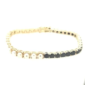 Sterling Silver Pearl and Black Onyx Tennis Bracelet