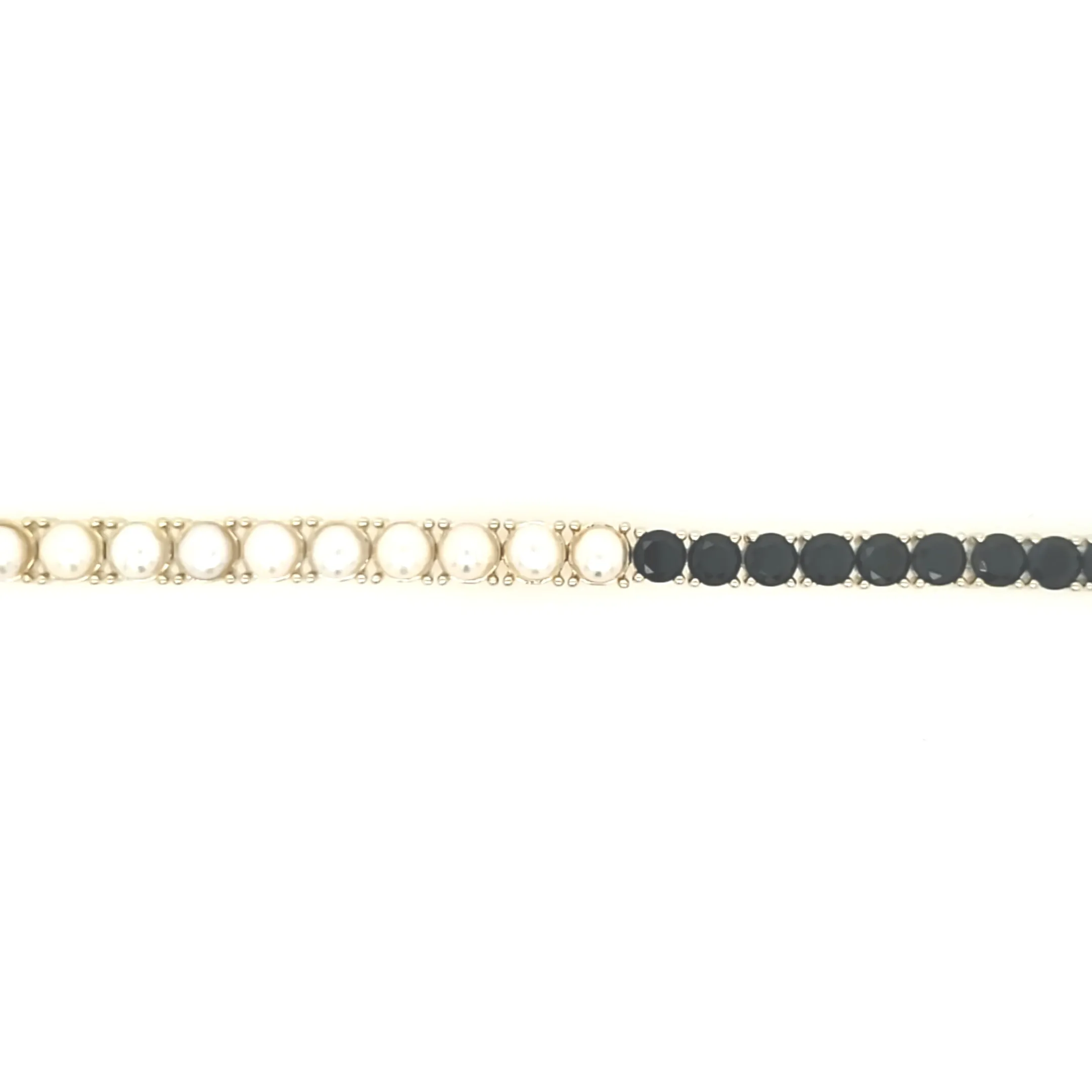 Sterling Silver Pearl and Black Onyx Tennis Bracelet