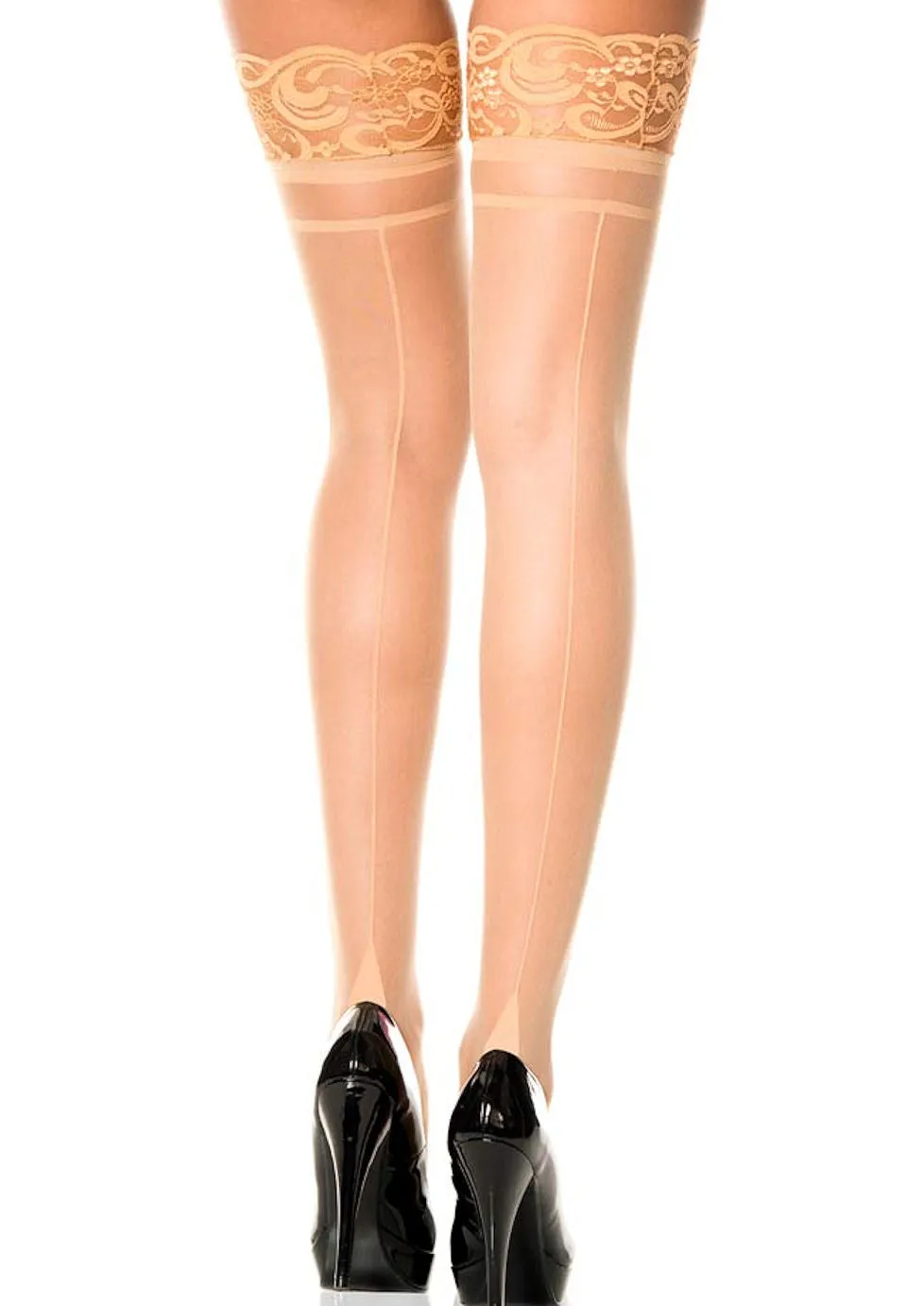 Stockings Cuban Heel Lace Top Back Seam Nylons