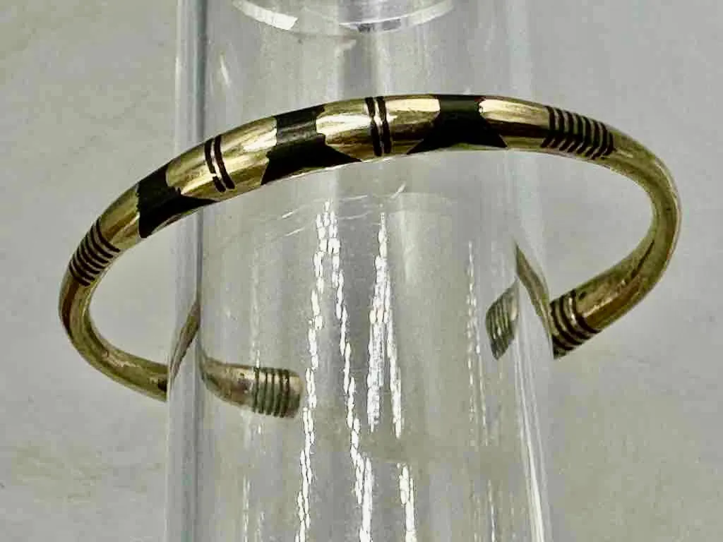 Tuareg Triple Star Multiple Stripe Inlay Coin Silver Bracelet